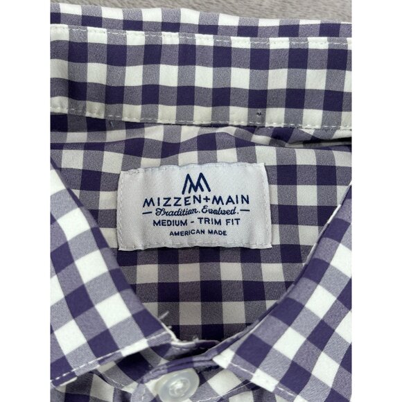 Mizzen+Main Shirt Mens Medium Trim Fit Navy/White Checkered Long Sleeve - Picture 3 of 7